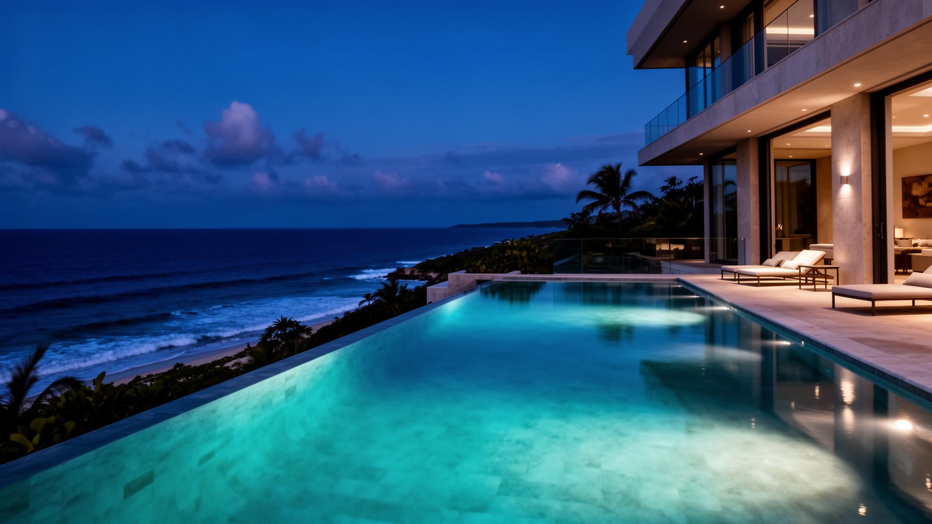 Luxury infinity pool at twilight
